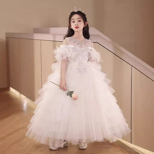Girls' Birthday Dress High-end Light Luxury Niche Flower Girl's Wedding Girl Princess Dress Children's Piano Performance Suit Summer