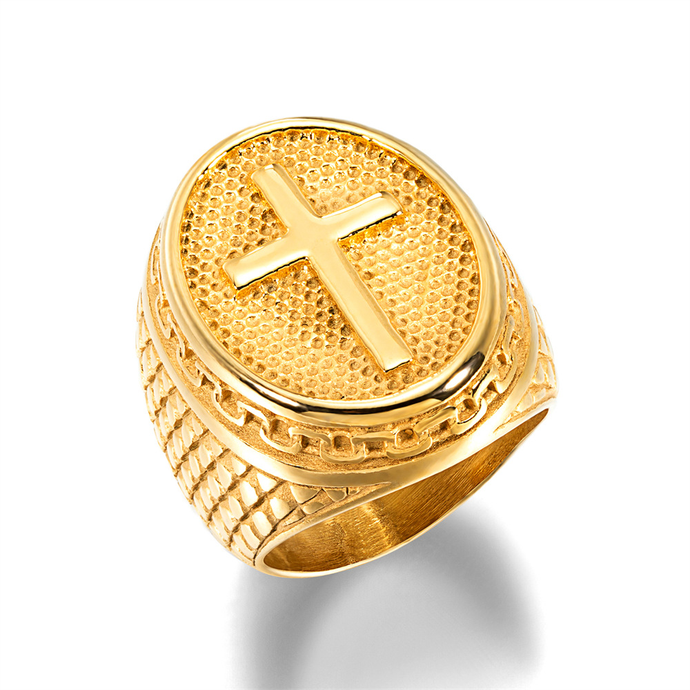 Street Occasion Stainless Steel Material Cross Pattern Retro Cross Stainless Steel Plating Men's Rings