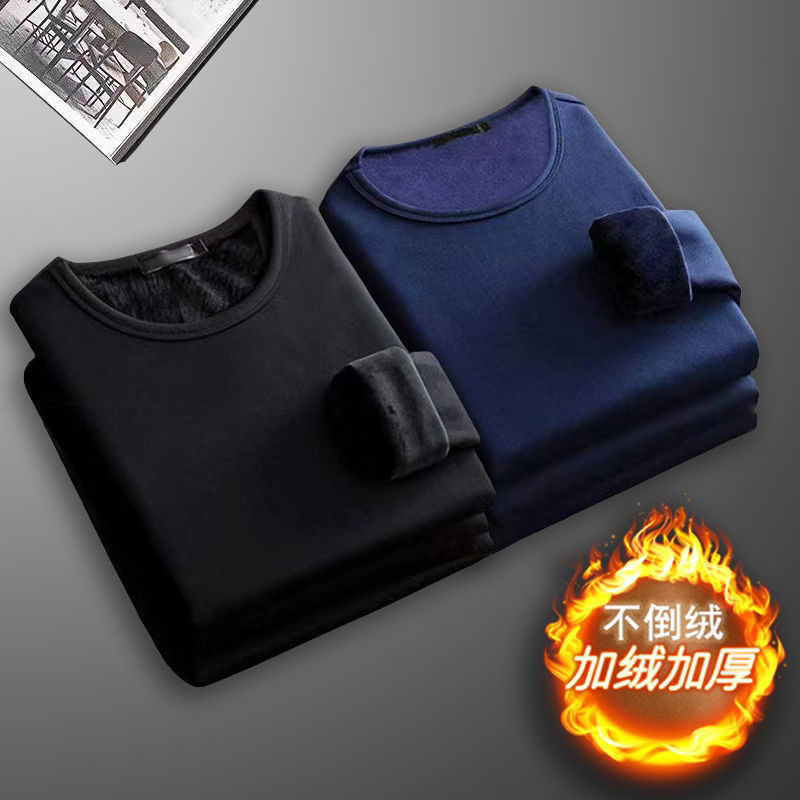 Fábrica directa de otoño y invierno para hombres con camiseta de manga larga de calentamiento gruesa camiseta de cuello redondo camiseta de base de invierno de manga larga de otoño