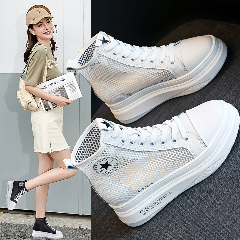 Spot High-Top White Shoes for Women 2024 Summer New Breathable Mesh Versatile Inner Heightening Sports and Casual Shoes Spot High-Top White Shoes for Women 2024 Summer New Breathable Mesh Versatile Inner Heightening Sports and Casual Shoes