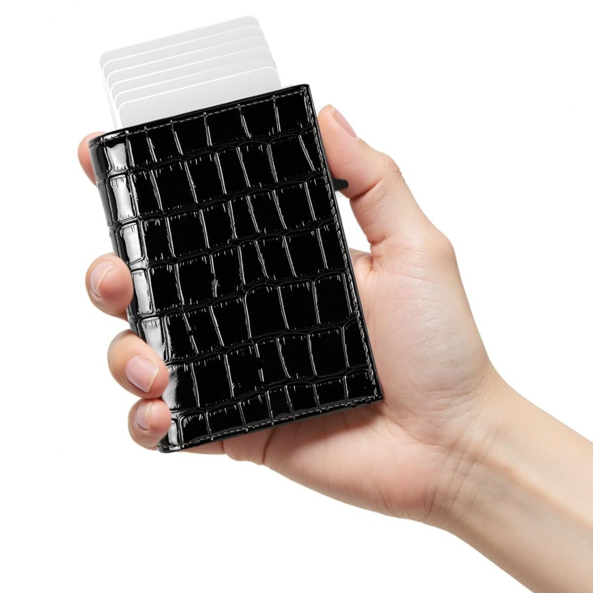 Transfronterizo multi tarjeta RFID blindaje tarjeta tres plegado multifuncional caja de metal piel de cocodrilo cartera de negocios para hombres