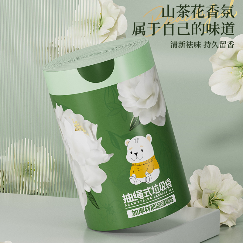 ゴミ袋のビニール袋の台所の厚い艾草のプリントの家庭用蚊よけの口のひもの手持ち式の大きいサイズのツバキの花|undefined
