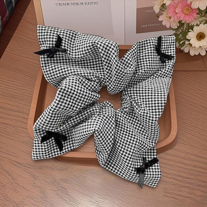 2#흑백 드라이 버드 체크 리본 스퀘어 스카프 약 24*24cm