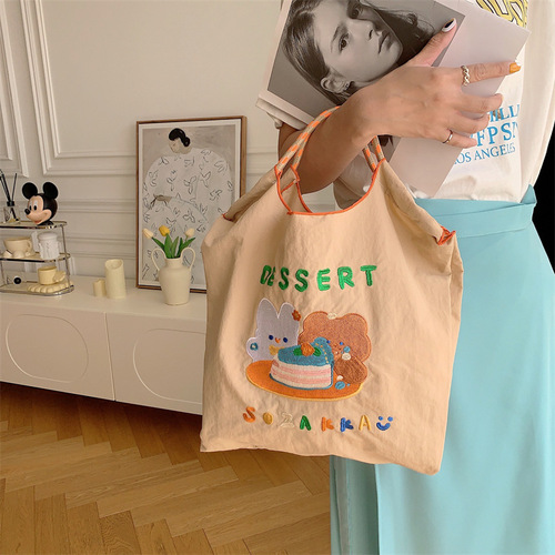 35241 Japanese embroidered shopping bag, girl’s handbag, cute shopping bag, student class bag, shoulder bag