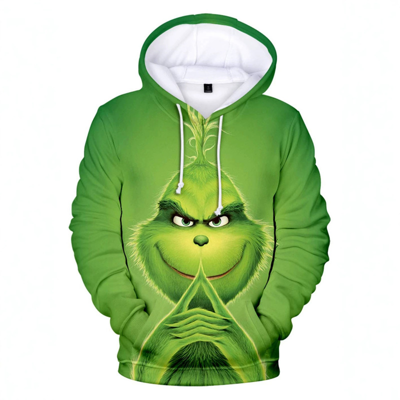 European and American foreign trade Christmas Green Grinch sweatshirt, unisex, 3D digital print, Amazon sweatshirt, hoodie
