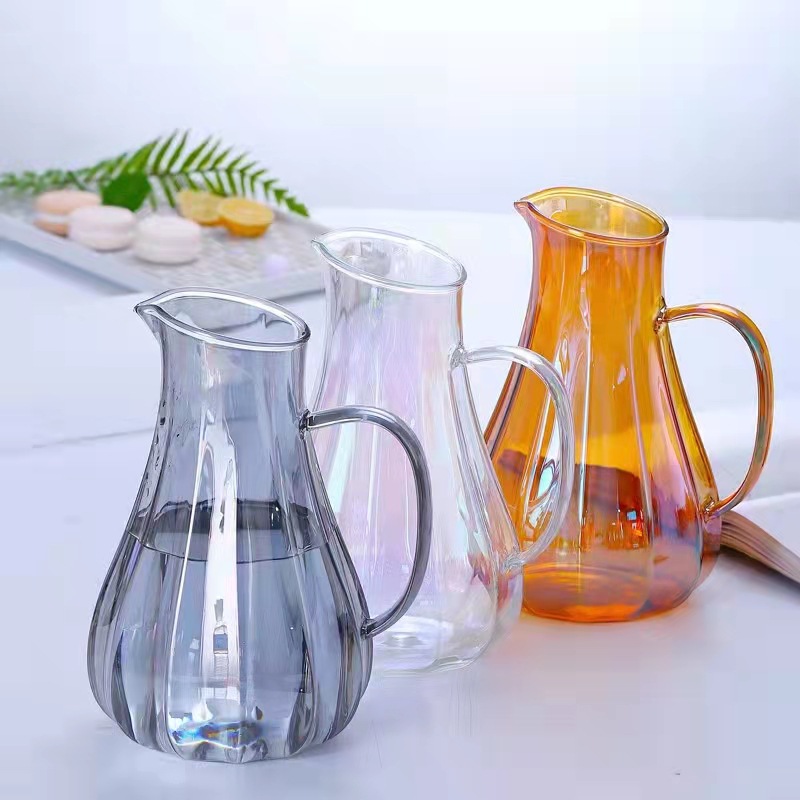 Nordic creative colorful transparent high temperature glass cooling pot home cold water pot fruit juice pacing pot cool water cup set