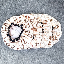 peva女士双层色丁浴帽防水加厚帽欧美印花浴室帽日用品亚马逊批发