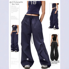 DUSK美式复古星星刺绣伞兵工装裤女休闲直筒裤宽松爵士舞阔腿裤子