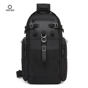OZUKO Functional Chest Bag Crossbody Bag Expandable Multi-pocket Adjustable Shoulder Strap Men's Outdoor Cycling Single Shoulder Bag
