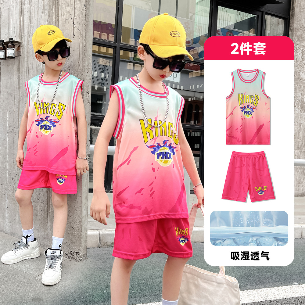 Spot Wholesale Basketball Uniforms Children's Quick-Drying Jersey Vest Printed Men's Sleeveless Suit Medium and Large Children's Basketball Training Uniforms