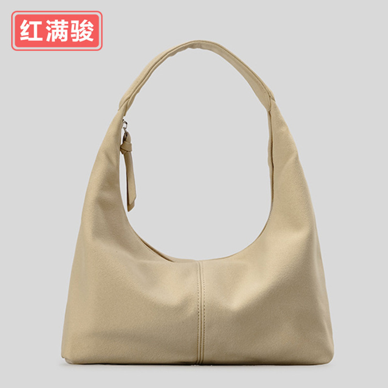 韩版软PU大容量手提包磨砂绒面质感饺子包通勤手拎包女仿麂皮包包|undefined