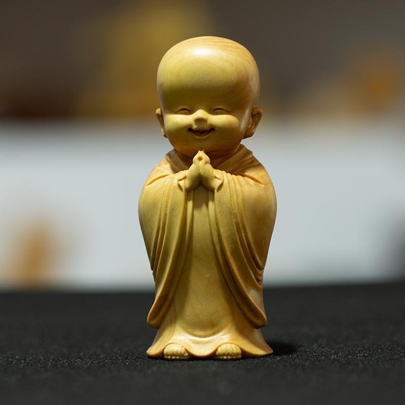 黄杨木雕刻禅意小沙弥随身手把玩件男盘玩家居装饰工艺品桌面摆件|undefined