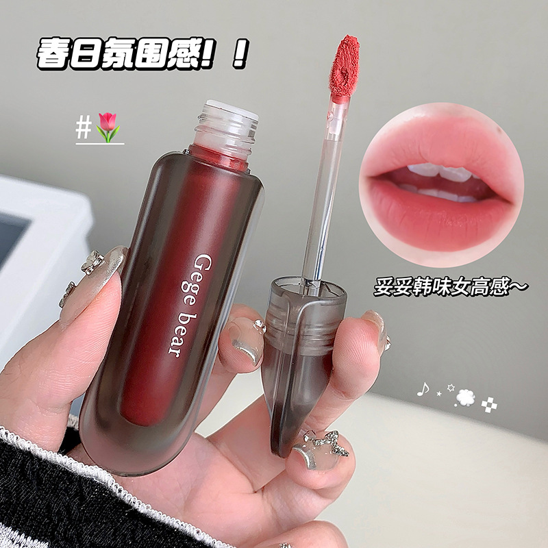 Gege bear crepúsculo veludo niebla lipstick mate niebla densa no es fácil de descolorar blanco otoño invierno esmalte labial transfronterizo