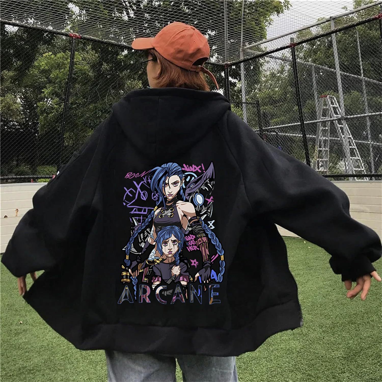 ZIMUHENAI Arcane-Jinx Graphic Zipper Hoody Men Women Hip Hop