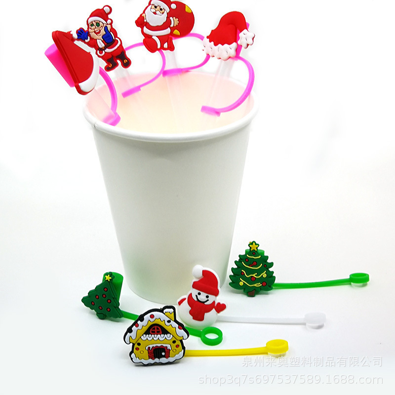 クロスボーダーカートゥーンクリスマスシリコンストローハット防塵キャップ既製品アニメミルクティーカップ防塵カバーストローカバー10mm|undefined