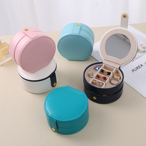 Simple and Portable Round Double-Layer Jewelry Box, Mini Small Jewelry Storage Box, Ring Earring Jewelry Box Wholesale