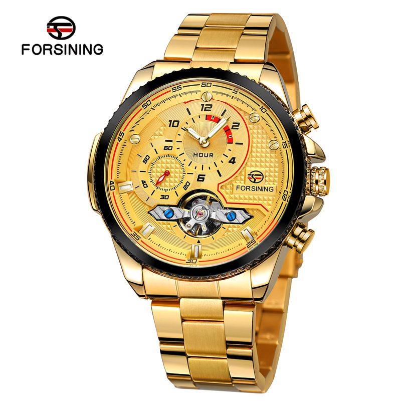 Forsining Fusini 8229 reloj mecánico automático de volante casual para hombre correa de acero reloj transparente