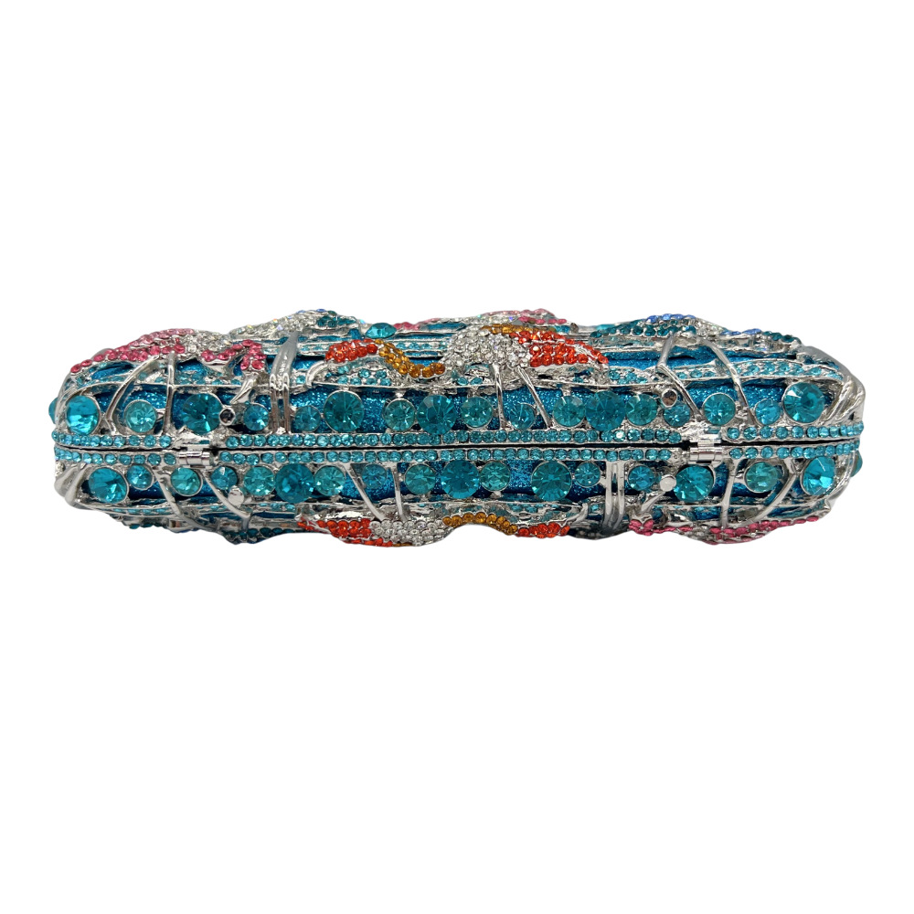 Túi clutch nữ đính đá kim cương hồng hạc xanh dạ hội cầm tay — hạc hồ xanh