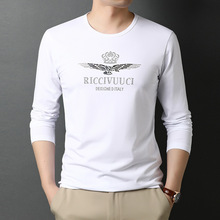 春季白色男士長袖T恤男95棉圓領打底衫衣韓版寬松時尚潮流上衣衫