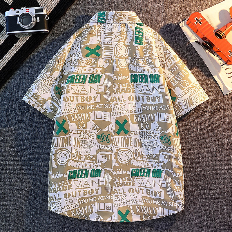 Men's Hawaiian Style Printed Short Sleeve Shirt Trendy Loose Casual Lapel Beach Wear_viptrois.com