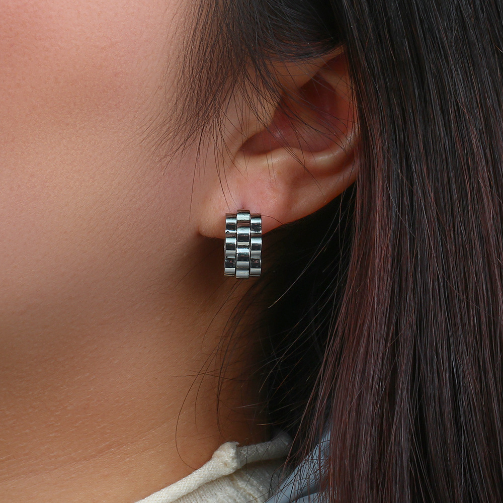 Fashion Stainless Steel 18K Gold Plating Hip Hop Metal Wall Clock Pattern Earrings