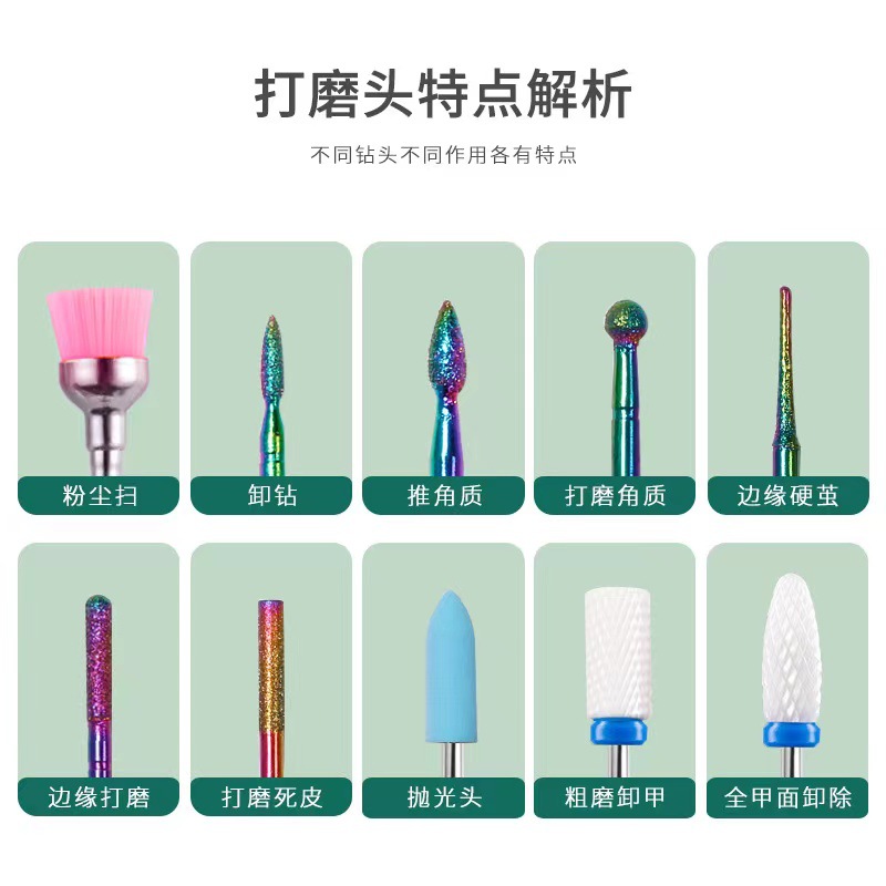 Transfronteriza suministro directo de uñas de diamante cerámica pulizante conjunto de cepillo limpio y desmontación de uñas de uñas pulizante conjunto de uñas