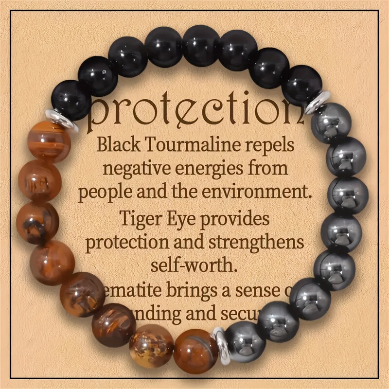 Tume Cross-border Hot Sale Natural Stone Triple Protection Bracelet Obsidian Tiger Eye Bracelet Without Card TK Explosions