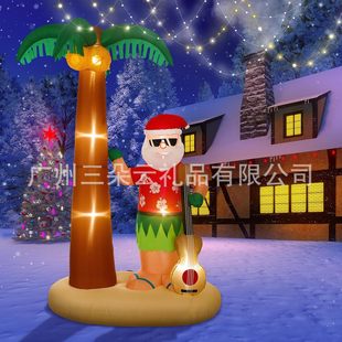 Christmas Inflatable Santa Claus with Guitar Beach Coconut Tree Inflatable Led Light Luminous Decorative Courtyard Ornaments