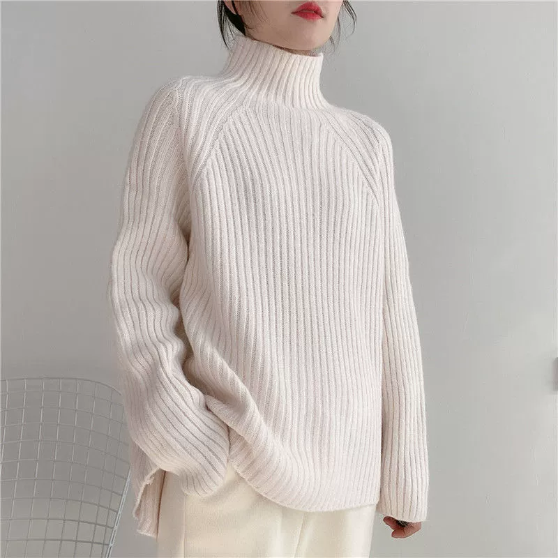 Плюс Размер, свитер с высоким воротом, утолщенный теплый женский осенне-зимний Свободный Топ в Корейском стиле с неровным вязаным низом