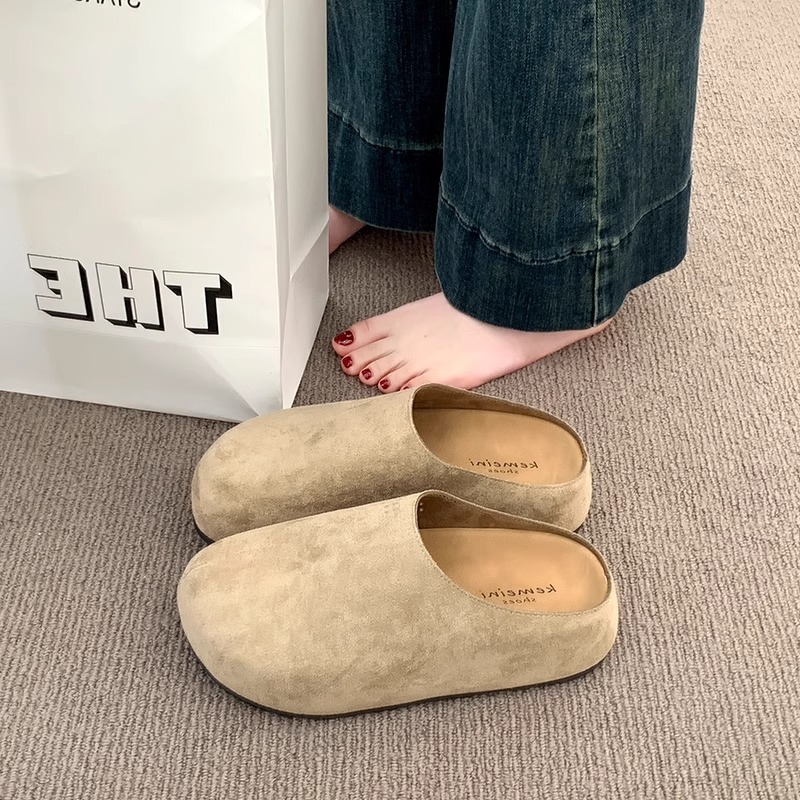 真皮厚底勃肯鞋女外穿2025新款春季一脚蹬包头半拖鞋增高懒人单鞋|undefined