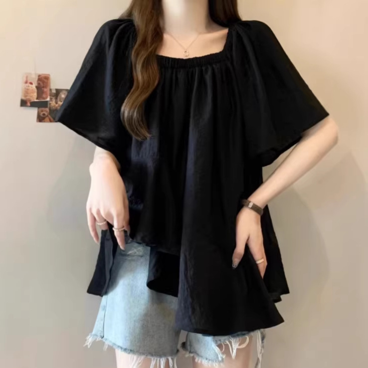 Pregnant Women's Summer Tops That Cover the Belly and Don'T Show Pregnancy, Plus-Size French-Style Irregular Short-Sleeve Babydoll Shirts, Thin Summer Tops for Women