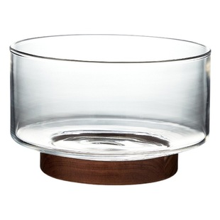 Japanese-style simple glass fruit plate living room candy bowl wooden storage box high leg dried fruit dessert plate snack snack bowl