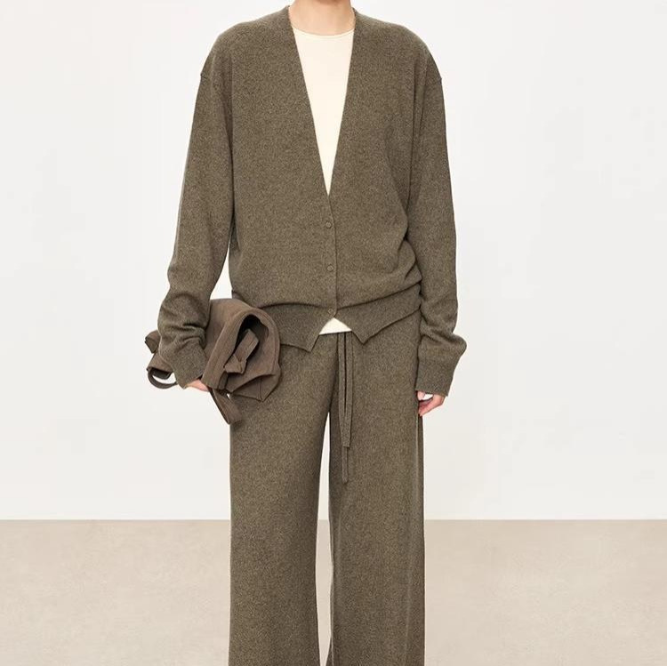 Row Retro Relaxed Layering Style - Merino Wool + Deep V-Neck Cardigan for Women