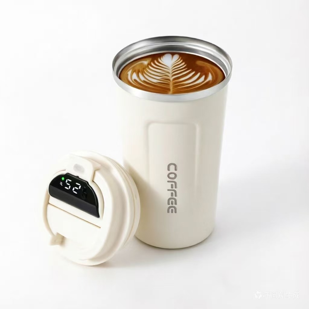 Taza de café inteligente de temperatura 304 taza de acero inoxidable portátil de cuerda de transporte de automóviles de oficina para hombres y mujeres con logotipo de impresión