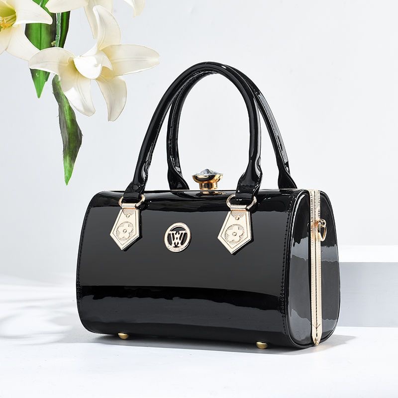 Bolso de mujer nuevo bolso de mujer de estilo europeo y americano de moda abrazadera de acero de cuero brillante bolso de brazo oblicuo bolso de textura de hombro de mujer