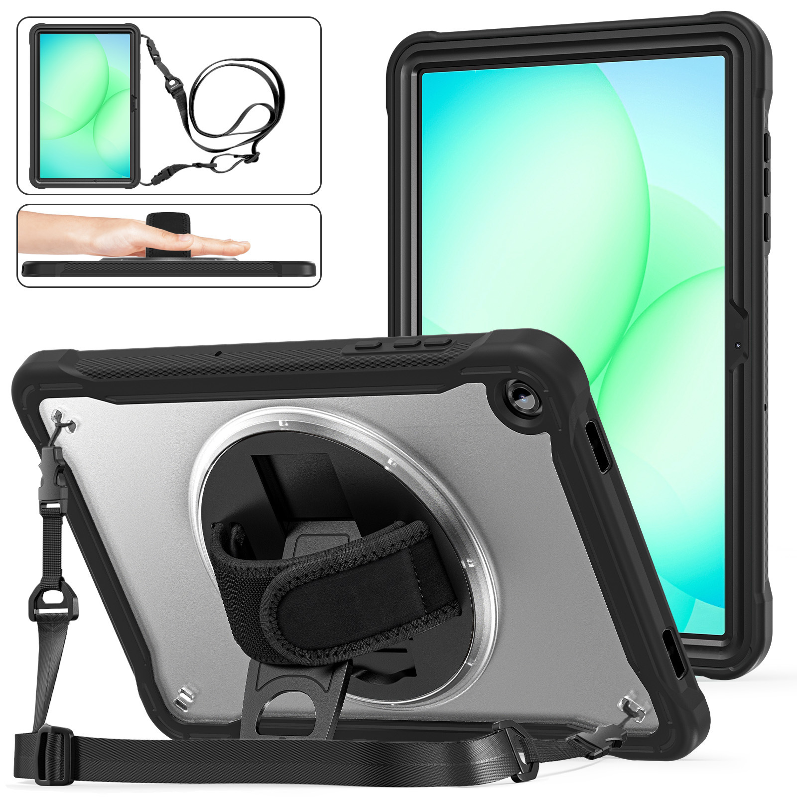 Suitable for Samsung A11Plus Tablet Protective Case Frosted Transparent 360-Degree Rotating Hand-Held Bracket X230 Protective Case