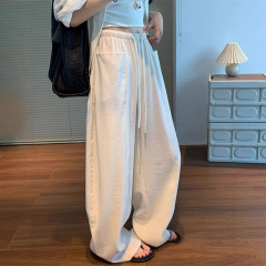 垂感小众宽松白色亚麻阔腿长裤女2025显瘦高腰气质棉麻拖地休闲裤