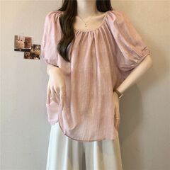 大码女装设计感泡泡袖夏季2025新款胖mm宽松减龄显瘦短袖上衣