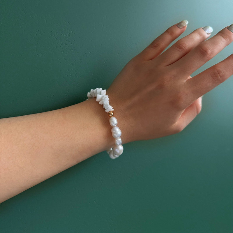 2024 Cross-Border New Product Imitation Baroque Pearl Bracelet Literary Retro Puka Shell Atmospheric Versatile Hand Jewelry