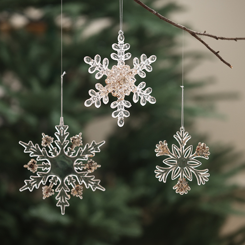 Nuevos productos transfronterizos flocos de nieve de Navidad acrílico transparente alce guirnaldas de decoración de árbol de Navidad colgante colgante