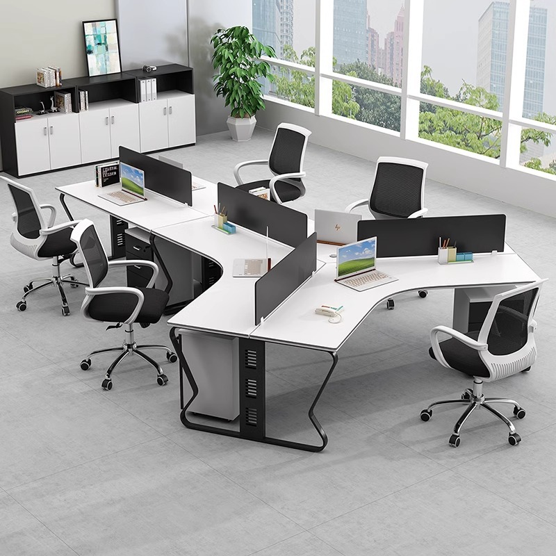 Combinación de escritorio y silla de oficina para el personal, simple y moderno, soporte para tarjeta de partición de pantalla de cuatro posiciones, espacio para empleados, fabricante de escritorios para computadora