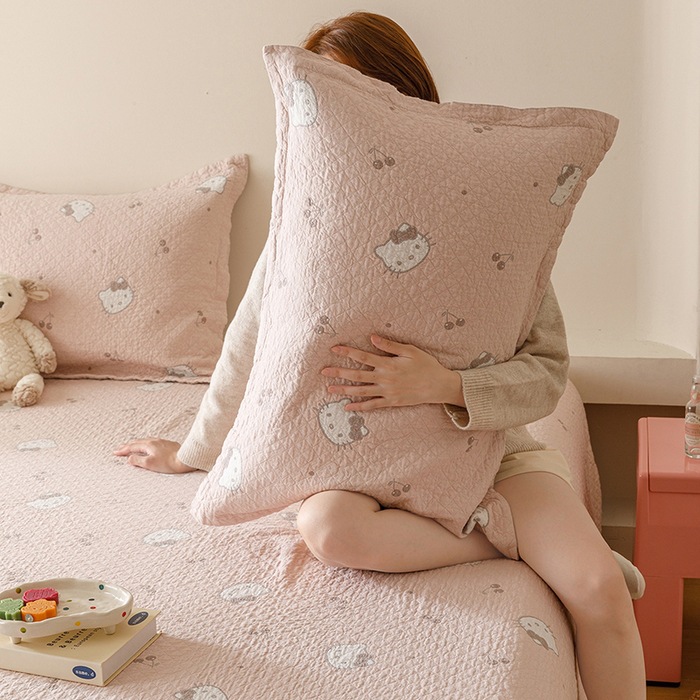 A类全棉四层纱布卡通柔软透气色织提花安心棉床盖三件套床单枕套