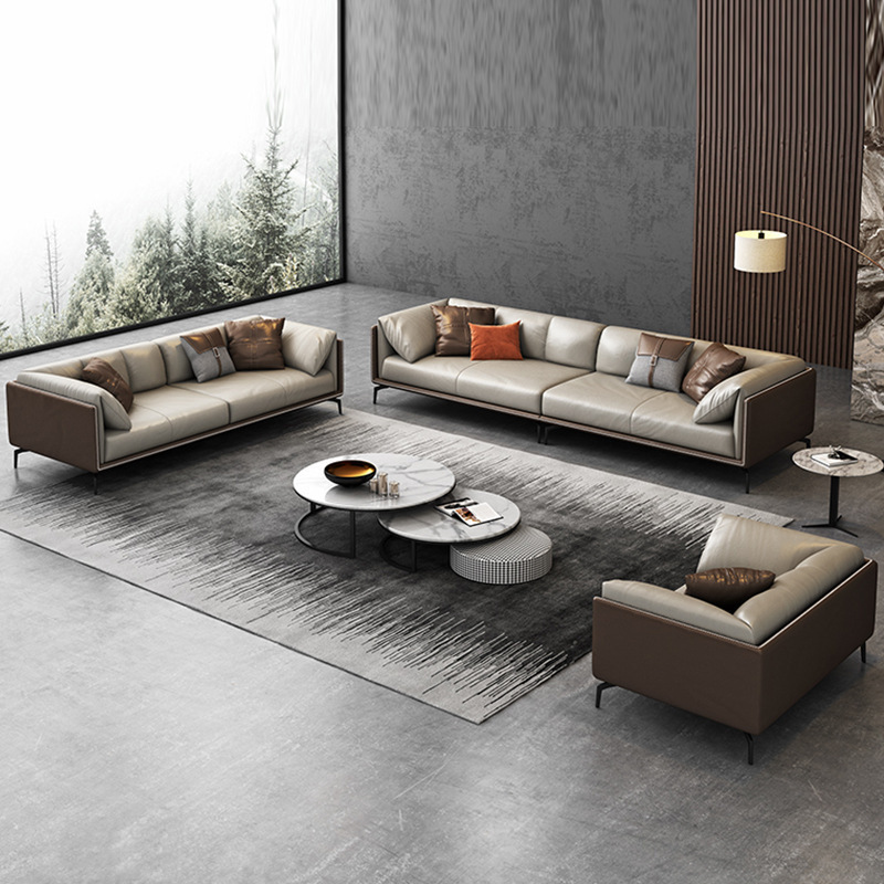Sofá de cuero de tres plazas sofá italiano minimalista nórdico simple fila recta sofá sala de estar muebles ventas directas de la fábrica
