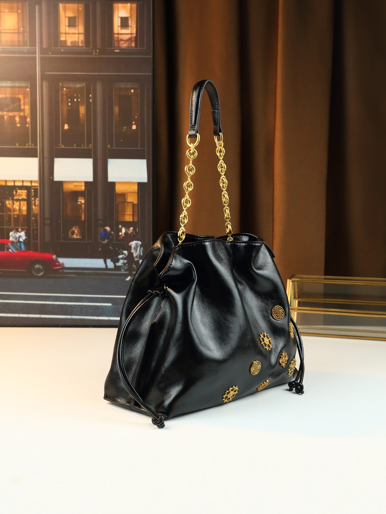 Pleated Drawstring Bucket Bag For Women Summer Shoulder Handbag_voghion.com