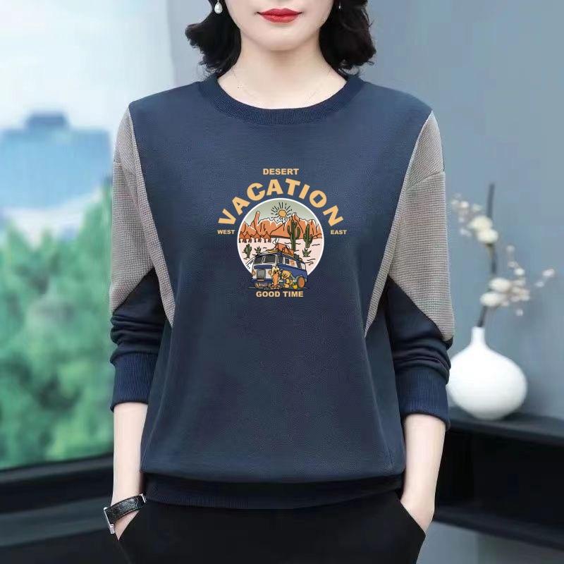Clearance Sale Foreign Trade Bargain Brand-Name Mom's Clothing Middle-Aged and Elderly Sweatshirt Casual Fleece Thickened Long-Sleeve T-Shirt