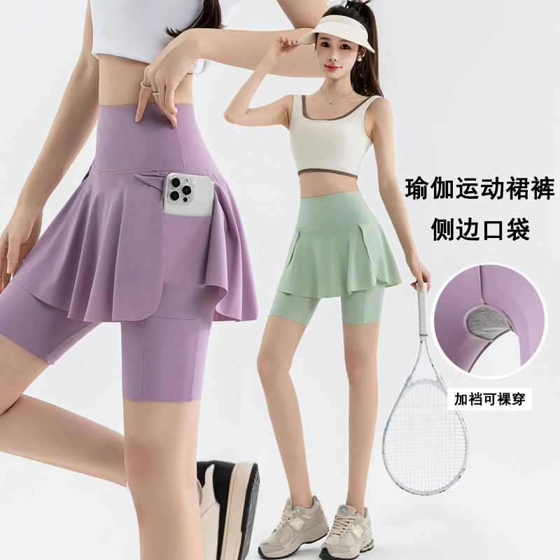 Поддельные две части йога юбки карманы с промежностью шорты летние брюки с высокой талией дети большие размеры верховой езды брюки горячие девушки трансграничный источник