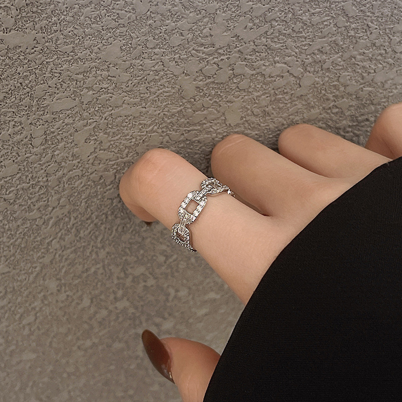 Korean chain ring female net celebrity simple index finger ring design sense personality opening adjustable ring