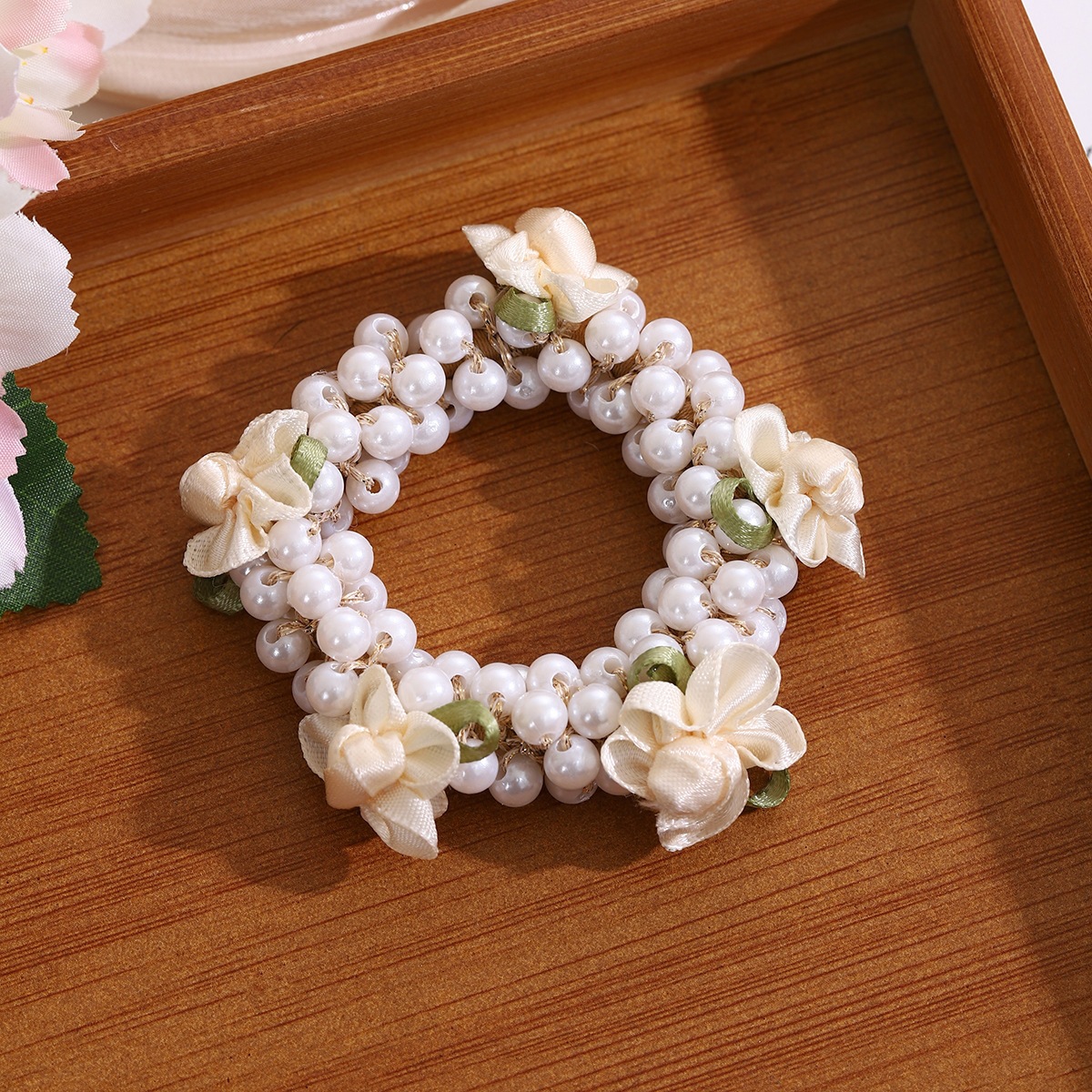 Flores franceses perlas para niños anillo de cabello bebé cuerda de cabello de alta elasticidad trenzado hadas cuerda de cabello niñas joyas de cabello tocado