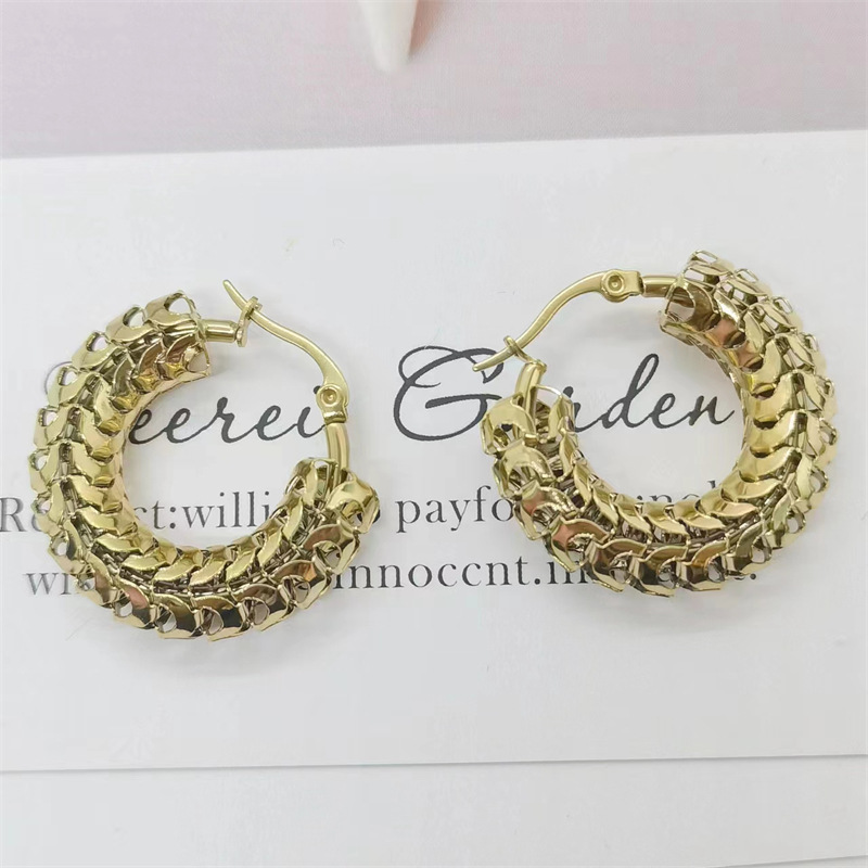 1 Pair Vintage Style Geometric Solid Color Plating Stainless Steel Hoop Earrings display picture 2