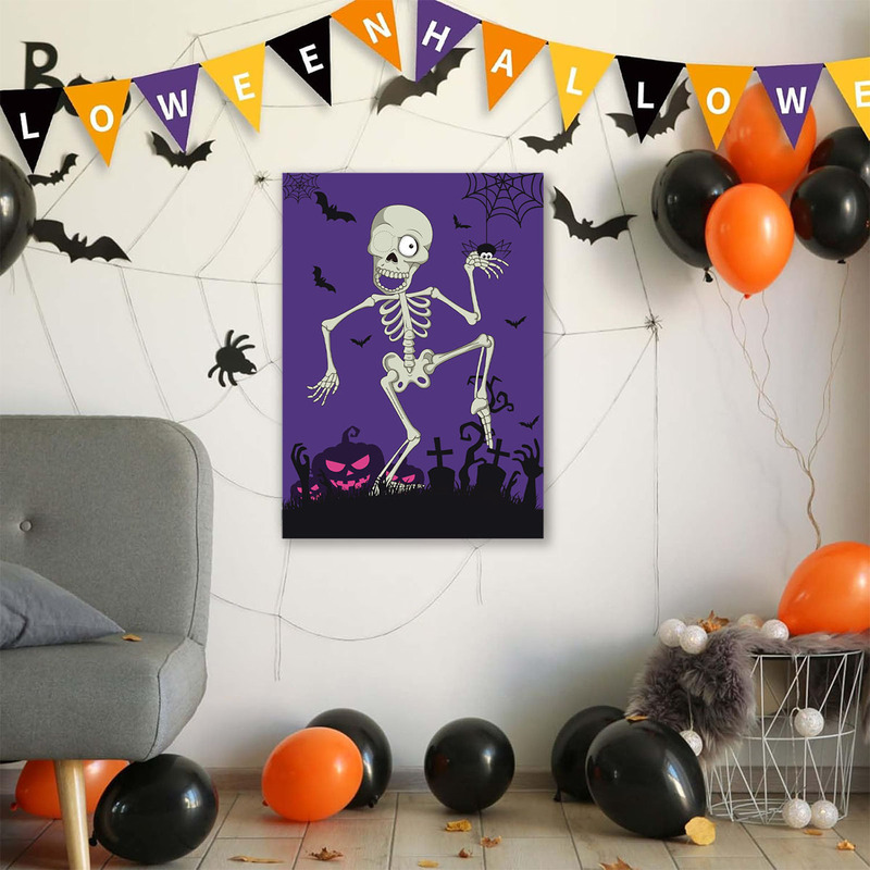 Cross-border Halloween game poster, purple skull party atmosphere props, decorations, cartoon pumpkin set